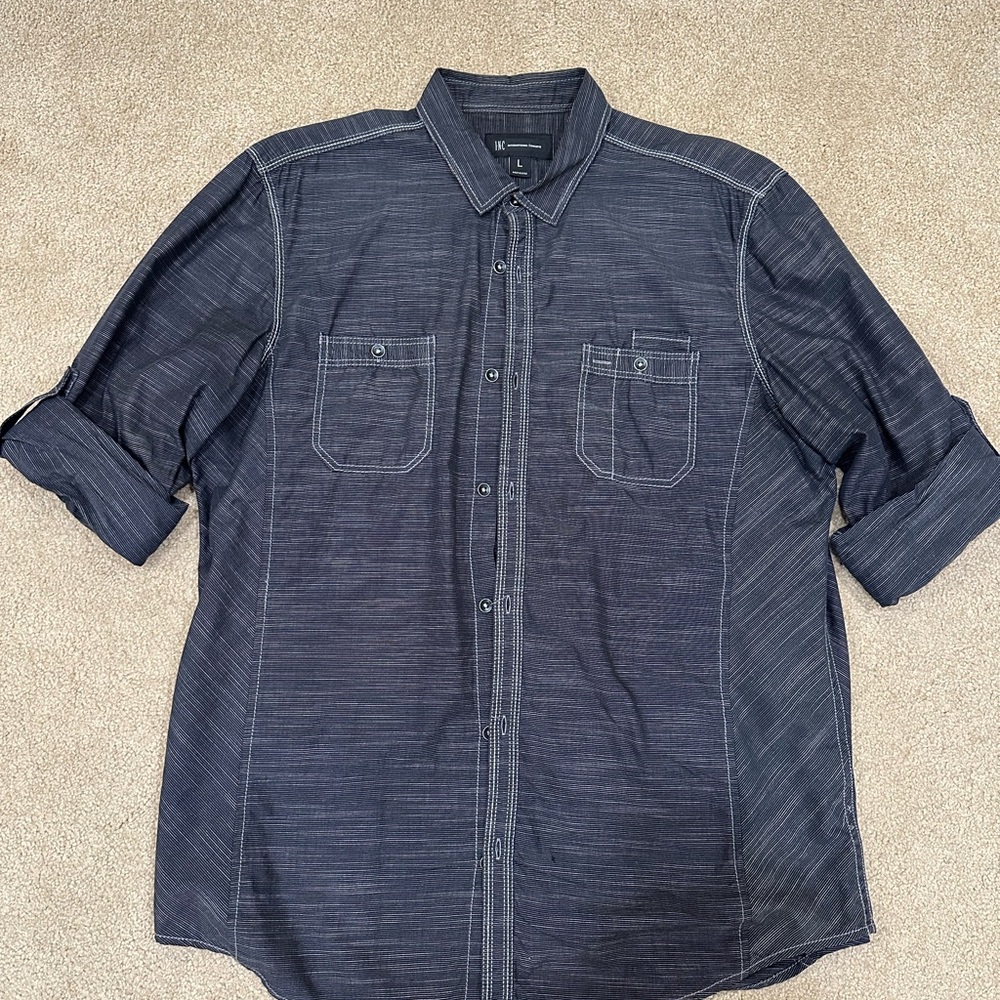 INC International Concepts Dark Gray Button-Down Shirt